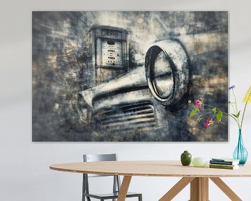 Klassieke auto in het midden van een chaotische abstracte textuurruimte