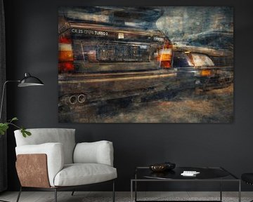 Oldtimer-motief omgeven door een dichte abstracte structuurstorm van Johnny Flash