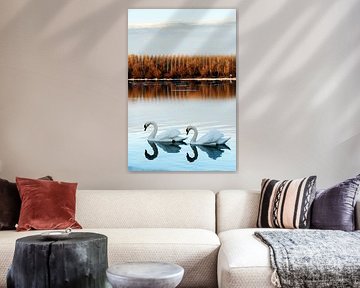 Cygnes amoureux sur le Danube sur Jelena Jovanovic Fine Art