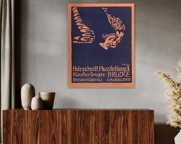 Max Pechstein, affiche pour la première exposition de gravures sur bois du groupe d'artistes Brücke à Dresde-Löbtau, 1906. sur Atelier Liesjes