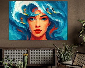 Frau mit Meer und Surfern von Imperial Art House