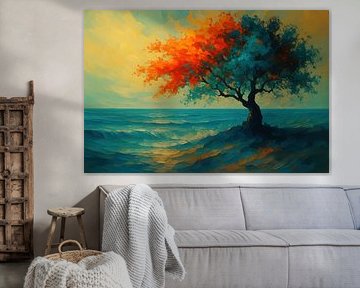 Orange-rote Krone über Wellen von Imperial Art House