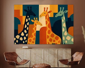 Vier Giraffen in Farbgeometrie von Sabine Wagner