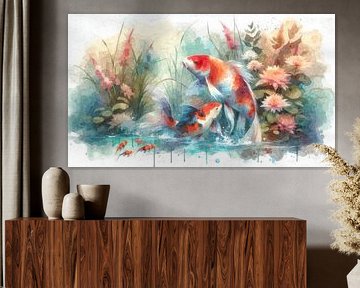 Koi and water lilies