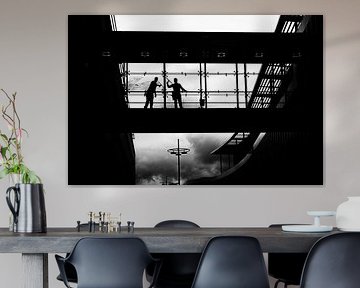 Silhouette de laveurs de vitres au Mosae Forum sur Streets of Maastricht