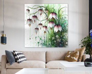 Weiße Schachblumen in Aquarell