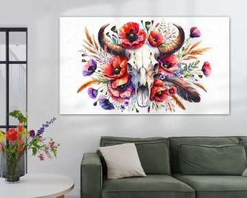 Bull-Skull mit Blütenkranz