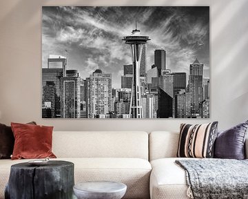 Urbaner Blick auf Seattle - Monochrom von Melanie Viola