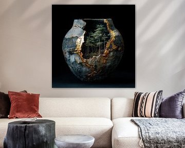 Bomen in vaas goud-blauw van TheXclusive Art