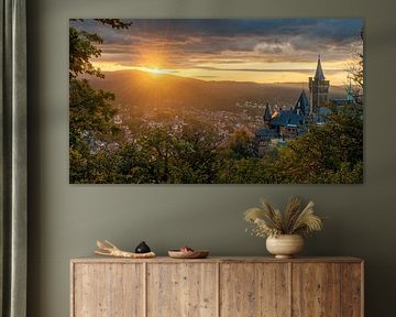 Harzer Goldstunde: Schloss Wernigerode und der Brocken im Abendlicht von Christian Möller Jork