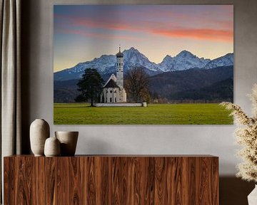 Evening glow at St. Coloman's Church in Bavaria by Raoul Baart