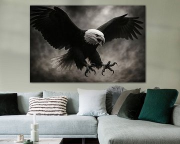 Gros plan sur un rapace noir et blanc sur Imperial Art House