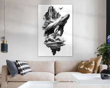 Baleine à bosse sautant hors de l'eau, dessin au trait