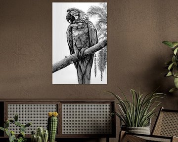 Perchoir tropical pour ara, dessin vintage détaillé