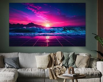 Neon beach at sunset