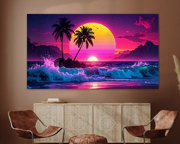 Neon beach at sunset