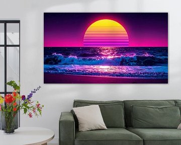 Neon beach at sunset