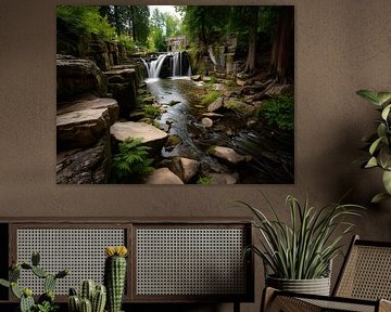 Waterfall in a forest, photo taken with a Canon R7 camera