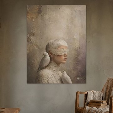 Silent Lace Muse with White Doves by René van den Berg