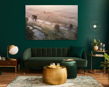 Bunker im Morgennebel bei Sonnenaufgang von Peter Haastrecht, van