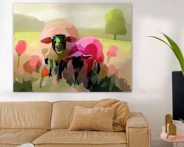 FRÜHLING! Schaf mit Lamm auf der Weide