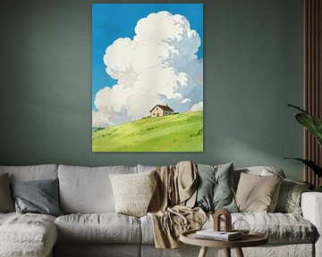 ANIME Meadow Hill House - Nuages majestueux d'été Ciel bleu Ghibli