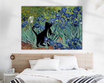 Vincent Van Gogh's Irises Cat Print Black Cat