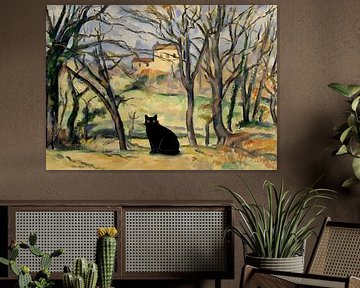 Imprimé chat Cézanne Arbres et maisons