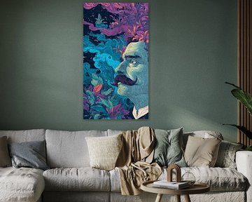 Surrealer Zeitmesser – Vintage-Illustration eines alten Mannes in moderner Digitalkunst von Aden Pink Galerry