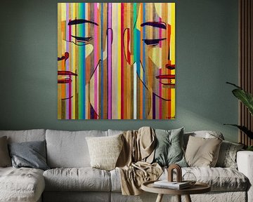 Double Gold | Schilderij in goud met vrouwengezichten op abstracte wijze van Anja Namink - Schilderijen