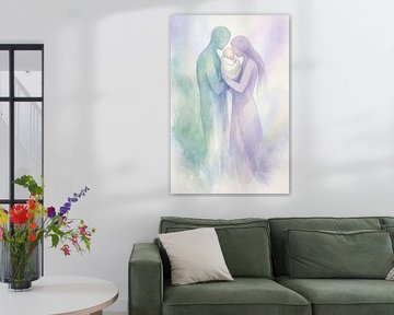 Intieme verbondenheid tussen ouders en kind (pasgeboren, kind, vader, moeder, spiritualiteit, liefde, familie, geboorte) van Natalie Bruns