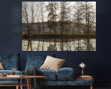 Oeverlandschap van de Schwackenreuter meren bij Mühlingen in de herfst van BlattArt - Christine Horn