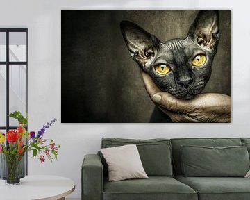 Gouden blik | Dramatisch Sphynx Kat Portret in de Hand van Karina Brouwer