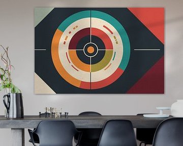 Concentrische compositie in retrokleuren – geometrische balans van Mixed media vector arts