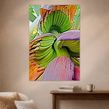 a banana heart and green bananas in my garden