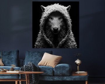 Le loup déguisé en agneau noir et blanc sur TheXclusive Art