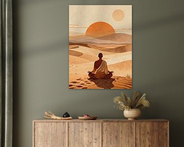 ZEN-Meditationsmönch – Wüstensonnenuntergang Stille Spirituell Minimalistisch Boho von Minggu Galeri