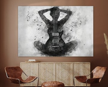 Zittend silhouet met gitaar van Art & Soul Creations