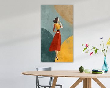 Elegante Bewegung – Moderne Vintage-Illustration einer menschlichen Figur von Aden Pink Galerry