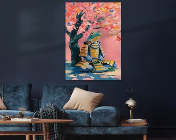 Gepantserde kikker in meditatie onder boom