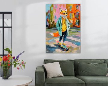 Skater-vos in expressieve kleurendynamiek