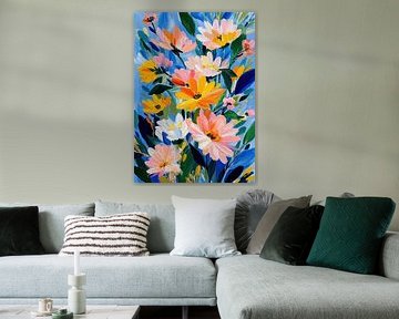 Abstracte bloemen op een diepblauwe achtergrond