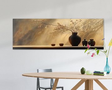 vazen bloemen | Golden Vase Moment van Blikvanger Schilderijen