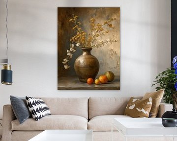 Vase mit Blumen | Golden Wildflowers von Blickfänger Gemälde