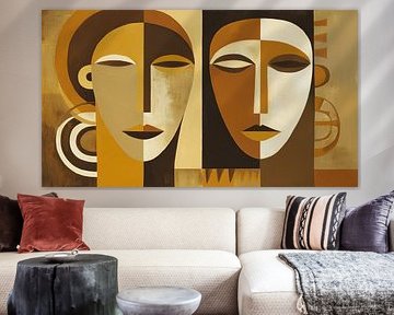 Afrikanischer Mann und Frau abstrakt Kubismus Minimalismus Panorama