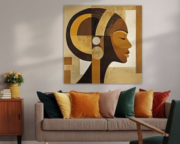 Portrait profilé d'une femme africaine, cubisme abstrait, minimalisme, debout sur TheXclusive Art