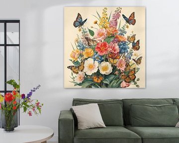 Colorful Flowers and Butterflies by BloomsArt