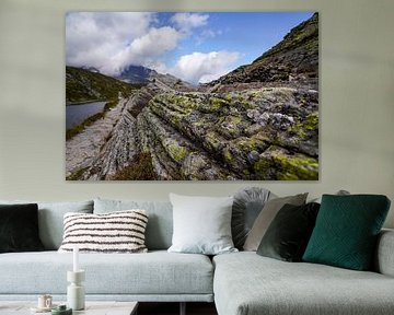 Summer mountain landscape in Switzerland with green alpine pastures and striking peaks. by Miriam Schwarzfischer Fotografie