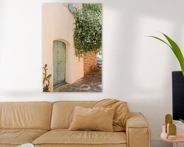 Roze muur met groene deur in Collioure, Zuid-Frankrijk van Jasmijn Brussé