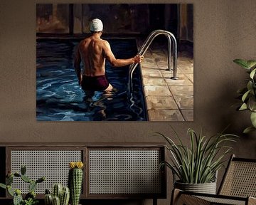 Nachdenklicher Schwimmer in dramatischem Licht